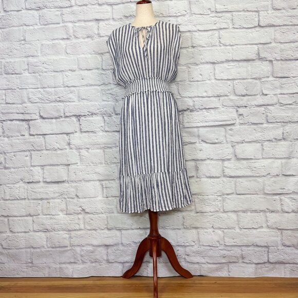 Rails Dresses & Skirts - Rails Ashlyn Linen Blend Striped Metallic Tie Neck Midi Dress